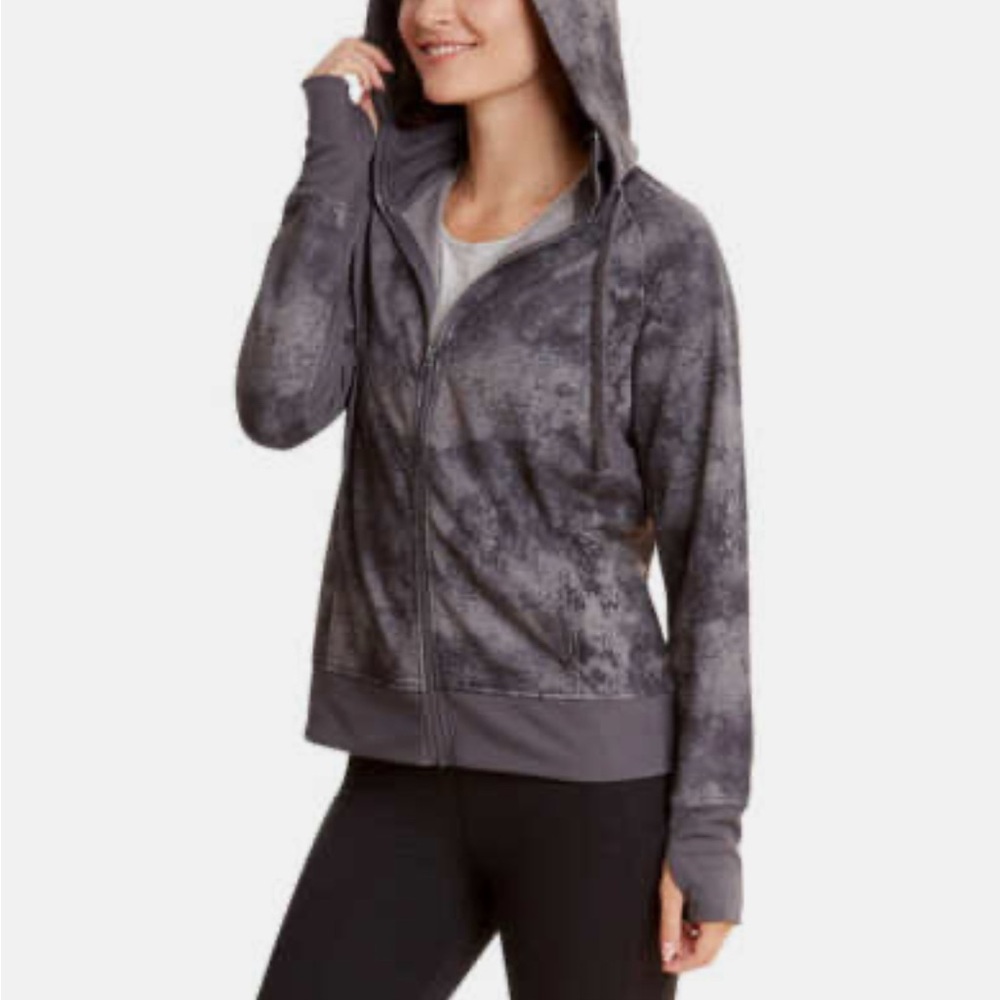 Danskin Ladies' Full Zip Active Jacket w/ Thumbholes in Marble Gray